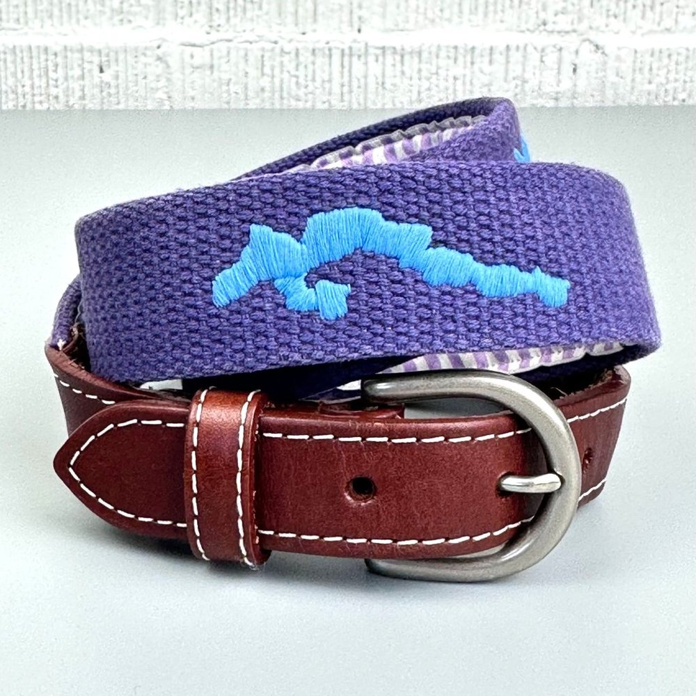 Peter Millar USA Purple Canvas Leather Tipped Golf Belt Size 35